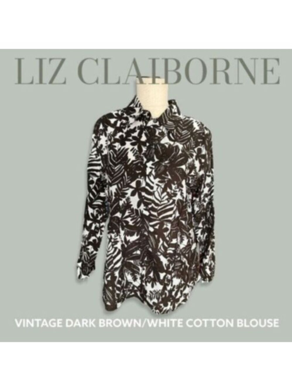 LIZ CLAIBORNE Vintage Tailored Long Sleeve Tropical Print Blouse/Lg